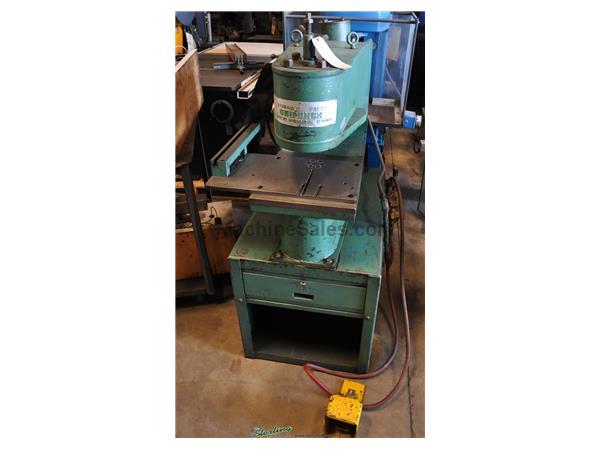 5 Ton x 02&quot; Used Unipunch Air Over Hydraulic Deep Throat Press, Mdl. 1012-UP, Foot Operated, Air Controls, Regulators, Valves, Cabinet Mounted W/Drawe