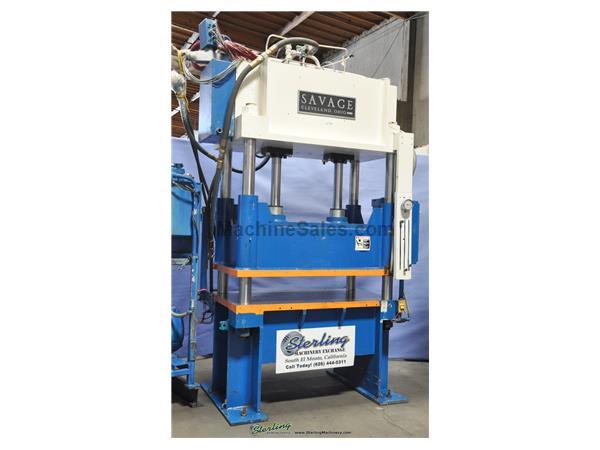 60 Ton x 6&quot; Used Savage 4 Post Hydraulic Blanking Trim Press, Mdl. 60HTP, STI Minisafe Light Curtains, Allen Bradley PLC, Replacement Cost Over $80,00