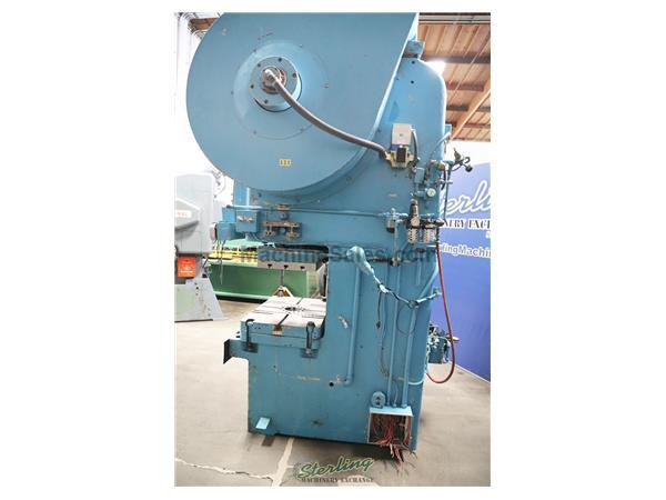 75 Ton x 5&quot; Used Minster OBS Punch Press, Mdl. 70-4-1/2, Bolster Plate with Ball Transfers, Dual Palm Control Mounted on Ram, Bijur Lubrication System