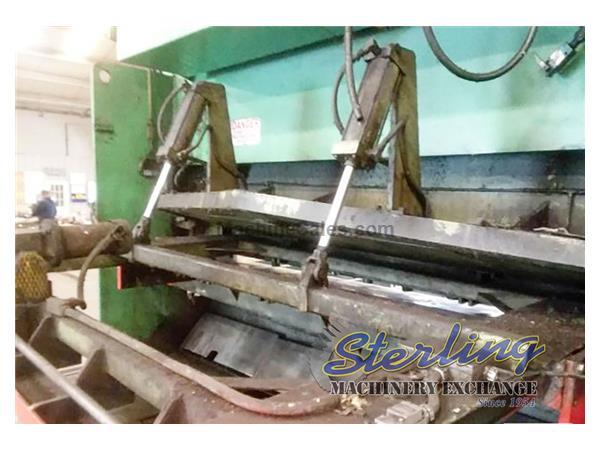 3/4&quot; x 12' Used HTC Hydraulic Shear (HEAVY DUTY SHEAR) With Rear Swing Up Backgauge and Sheet Conveyor System, Mdl. 750-12SR, Front Operated Power Bac