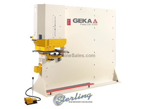 245 Ton Brand New Geka Puma Series Hydraulic Ironworker Single End Hydraulic Punch with 5 Power Settings, Mdl. Puma 220S, Technically Dimensioned Bed,