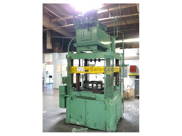 175 Ton Used Columbus Industries Model Trimmer 4 Post Hydraulic Trim Press, Mdl. Trimmer, 4 Way Can Trimming Attachment, Dual Palm Controls on Front a