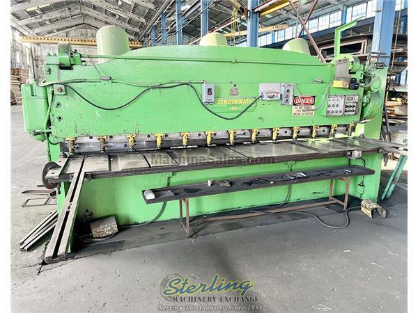 3/8&quot; x 12' Used Cincinnati Mechanical Power Shear Heavy Duty With Rear Chute Conveyor, Mdl. 2512, Foot Pedal Control, (3) Counter Balances, Front Oper