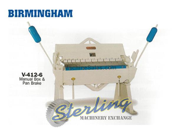 12 Ga. x 4' Brand New Birmingham Box & Pan Manual Finger Brake, Mdl. V-412-6, Stand, Made In Taiwan, #SMV4126
